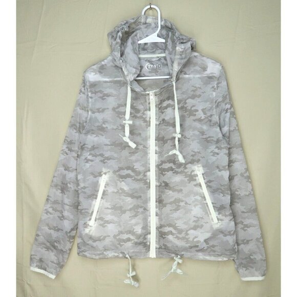 ZYIA Tops - Zyia Gray Camo Light Windbreaker Jacket Zip Up Hoodie Performance Running Small